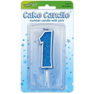 Oaktree Glitter No.1 Candle 7.5cm Blue/Silver Glitter - 656314