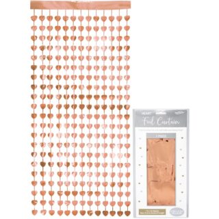 Oaktree Heart Foil Door Curtain 0.90m x 2.50m Metallic Rose Gold - 667617
