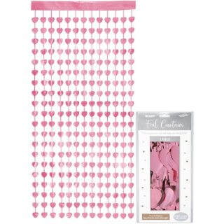 Oaktree Heart Foil Door Curtain 0.90m x 2.50m Metallic Lt Pink - 667655