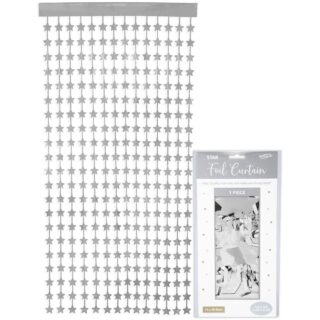Oaktree Star Foil Door Curtain 1m x 2m Metallic Silver - 667716