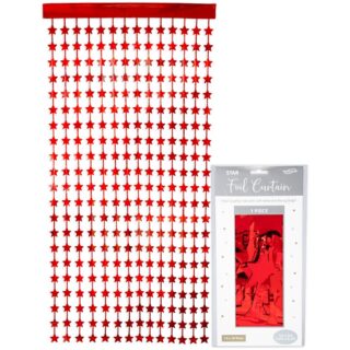 Oaktree Star Foil Door Curtain 1m x 2m Metallic Red - 667730