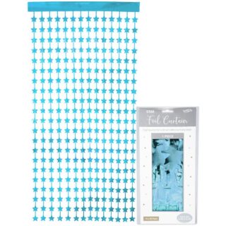 Oaktree Star Foil Door Curtain 1m x 2m Metallic Lt Blue - 667754