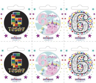 Age 6 Small Badges (6 assorted per perforated card) - 5.5cm - BA5208