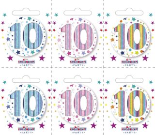 Age 10 Small Badges (6 assorted per perforated card) - 5.5cm - BA5212