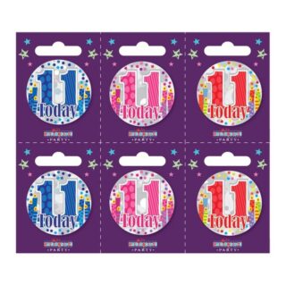 Age 11 Small Badges (6 assorted per perforated card) - 5.5cm - ba5213