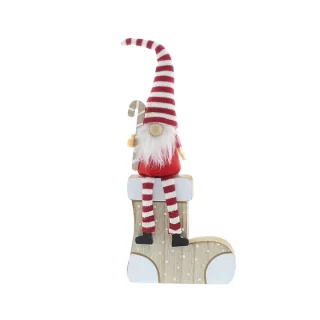 18cm Wooden Stocking With Red/White Stripped Gonk - P045378