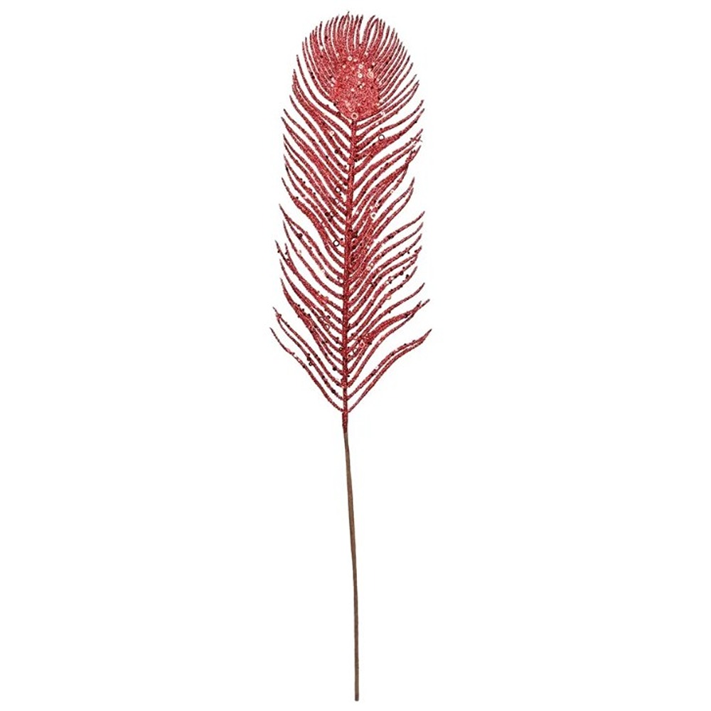 Glitter Feather Stem Red - XMA6591