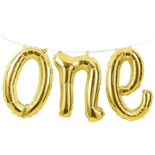 Gold 'One' Air Fill Balloon Banner with Ribbon -324819