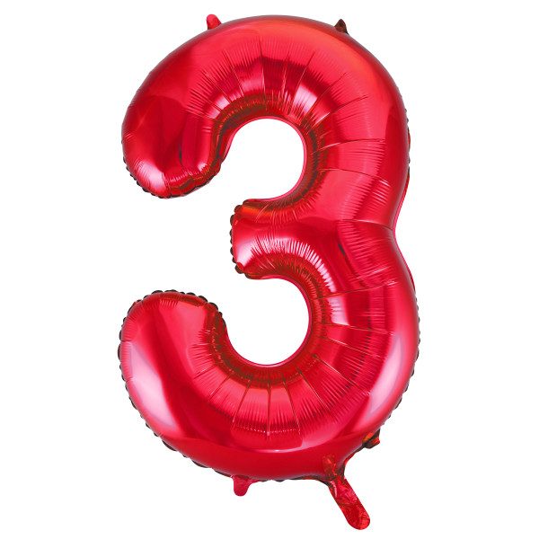Unique 34" Red Number 3 Shaped Foil Balloon - 55853 *