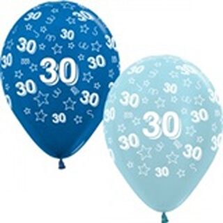 Sempertex - Satin & Metallic Blue Mix 30th Balloons - 25ct - 200009737