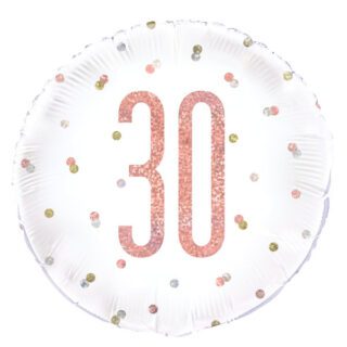 Unique - Birthday Rose Gold Glitz Number 30 Round Foil Balloon 18", Packaged - 84902