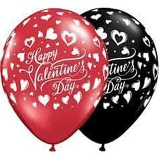 Qualatex - Valentine Red & Black With Hearts Latex - 11