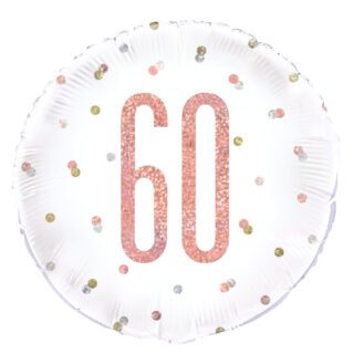 Unique -Birthday Rose Gold Glitz Number 60 Round Foil Balloon 18", Packaged - 84907