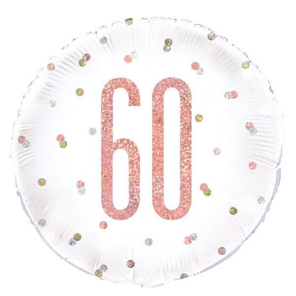 Unique -Birthday Rose Gold Glitz Number 60 Round Foil Balloon 18", Packaged - 84907