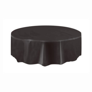 Black Solid Round Plastic Table Cover -  84