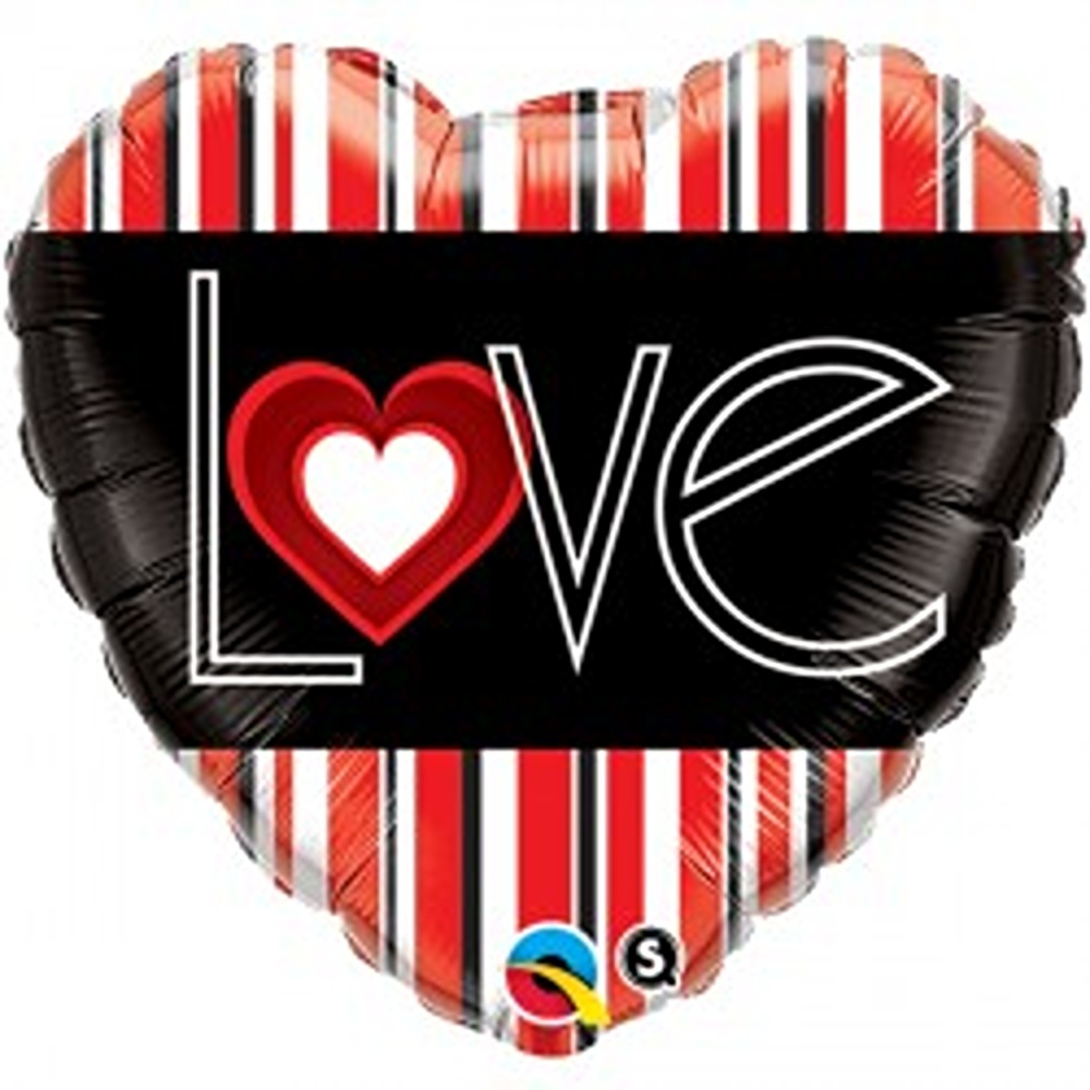 Qualatex 18" L(HEART)VE RED STRIPES - 21698