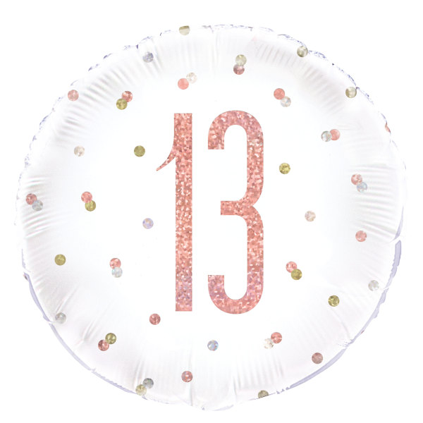 Unique - Birthday Rose Gold Glitz Number 13 Round Foil Balloon 18", Packaged - 84898