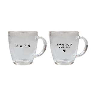 Valentine's Printed Glass Coffee Cup 350ML - VAL4560OB