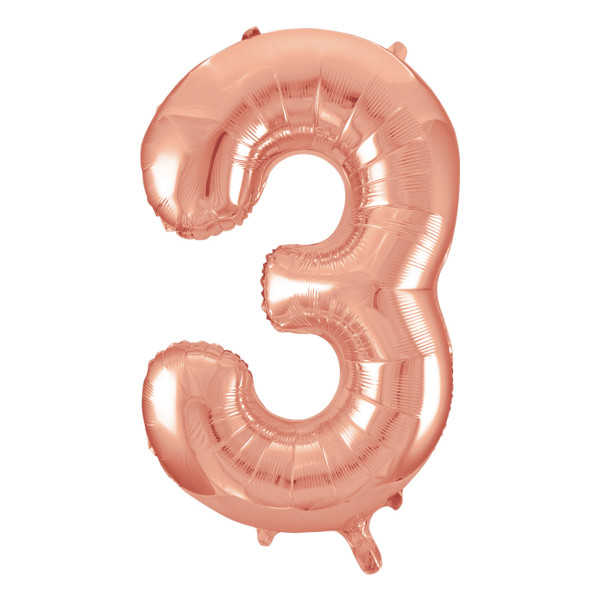 Unique 34" Rose Gold Number 3 Shaped Foil Balloon - 55873 *