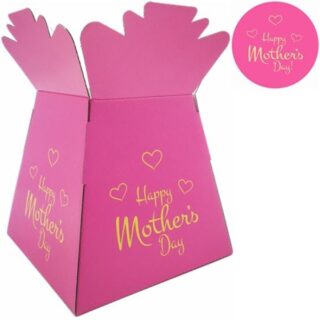BOUQUET BOX GLOSSY - HAPPY MOTHERS DAY WITH HEARTS PINK/CREAM - 012371