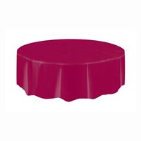 Burgundy Solid Round Plastic Table Cover - 84