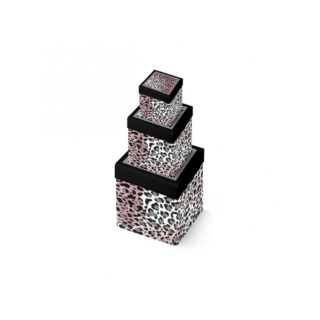 Eurowrap 3pc Animal Print Square Gift Boxes - Pink -K-29784-BXCC