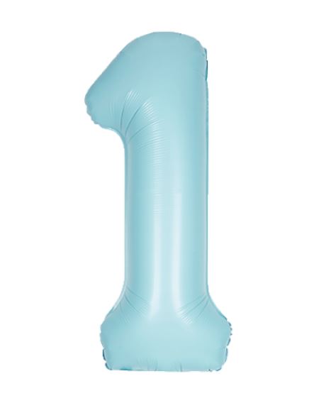 Unqiue 34" Matte Powder Blue Number 1 Shaped Foil Balloon - 13891 *