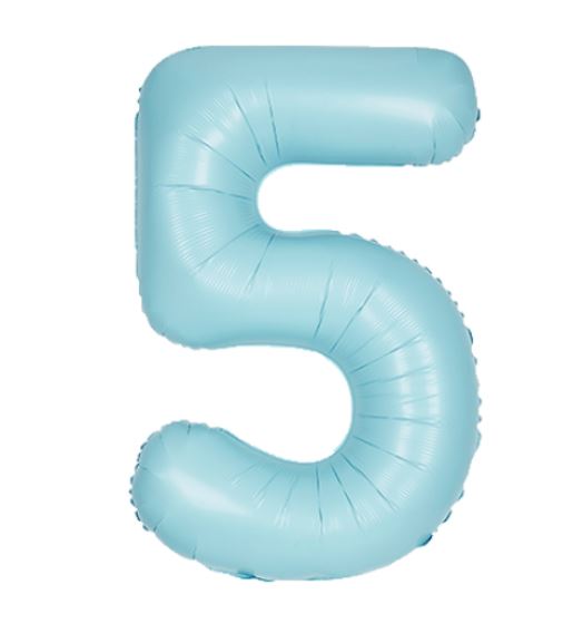 Unique 34" Matte Powder Blue Number 5 Shaped Foil Balloon - 13895 *