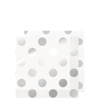 16 Silver Foil Dot Bev Napkin - 32301