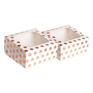 Rose Gold Polka Dot Square Treat Boxes with Window Foil