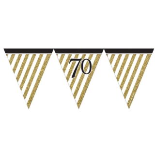 70th Birthday Banner Black, Gold & White - 3.7m - M275