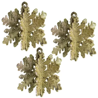 PACK OF 3 HANGING SNOWFLAKE DECORATIONS GOLD