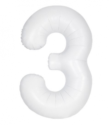 Unique 34" Matte White Number 3 Shaped Foil Balloon - 13963 *
