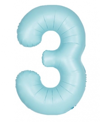 Unique 34" Matte Powder Blue Number 3 Shaped Foil Balloon - 13893 *
