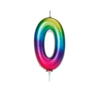 CLEARANCE - Age 0 Metallic Numeral Molded Pick Candle Rainbow - AHC06/0