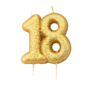 CLEARANCE - Age 18 Glitter Numeral Molded Pick Candle Gold - AHC203