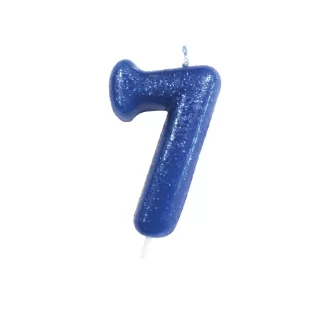 CLEARANCE - Age 7 Glitter Numeral Moulded Pick Candle Blue