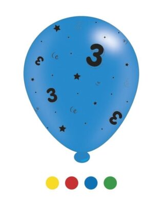 Age 3 Unisex Birthday Latex Balloons x 6 pks of 8 balloons