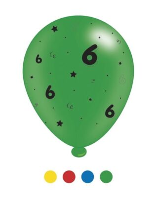 Age 6 Unisex Birthday Latex Balloons x 6 pks of 8 balloons