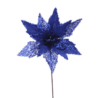 Festive 56cm dark blue  poinsettia flower stem - P039377