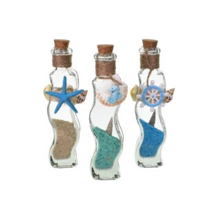 Glass Wiggle Bottle With Sand & Shells 15cm - TY5679