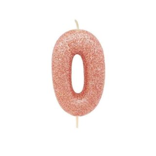 CLEARANCE - Age 0 Glitter Numeral Moulded Pick Candle Rose Gold