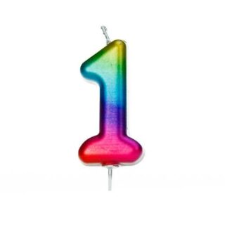 CLEARANCE - Age 1 Metallic Numeral Moulded Pick Candle Rainbow