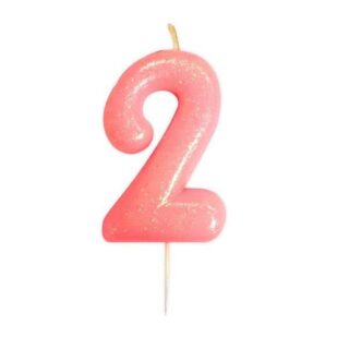 CLEARANCE - Age 2 Glitter Numeral Moulded Pick Candle Pink