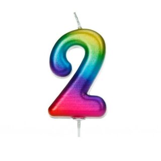 CLEARANCE - Age 2 Metallic Numeral Moulded Pick Candle Rainbow