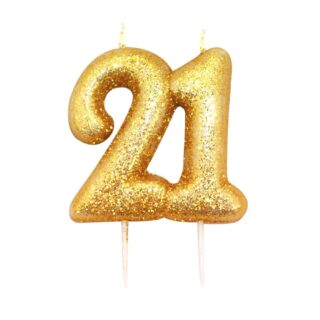 CLEARANCE - Age 21 Glitter Numeral Moulded Pick Candle Gold