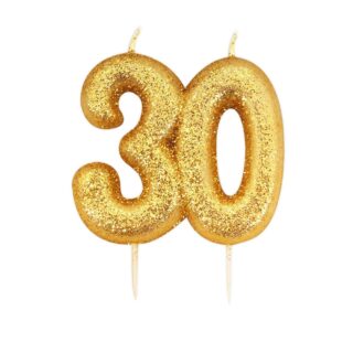CLEARANCE - Age 30 Glitter Numeral Moulded Pick Candle Gold
