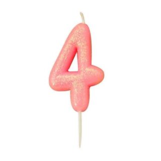 CLEARANCE - Age 4 Glitter Numeral Moulded Pick Candle Pink