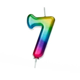 CLEARANCE - Age 7 Metallic Numeral Moulded Pick Candle Rainbow