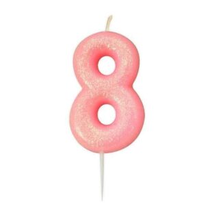 CLEARANCE - Age 8 Glitter Numeral Moulded Pick Candle Pink